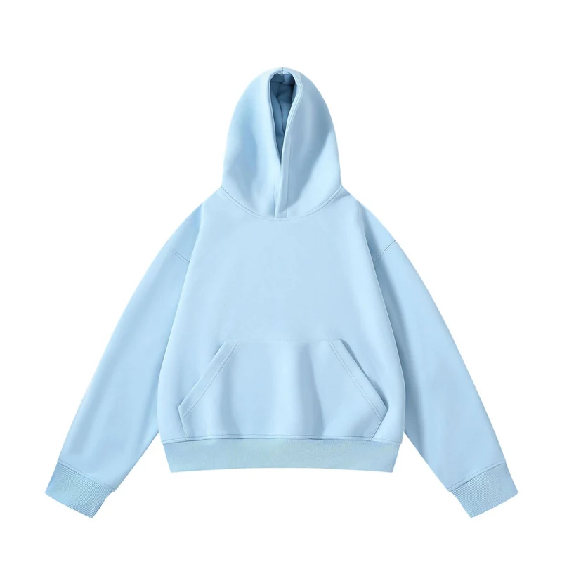 Unisex schwerer Oversize-Kapuzenpullover mit doppellagiger Kapuze Kängurutasche und breitem Rippbund Drune