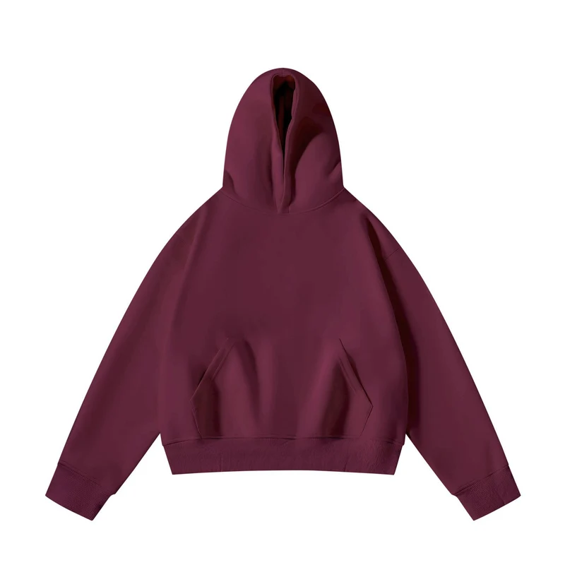 Unisex schwerer Oversize-Kapuzenpullover mit doppellagiger Kapuze Kängurutasche und breitem Rippbund Drune
