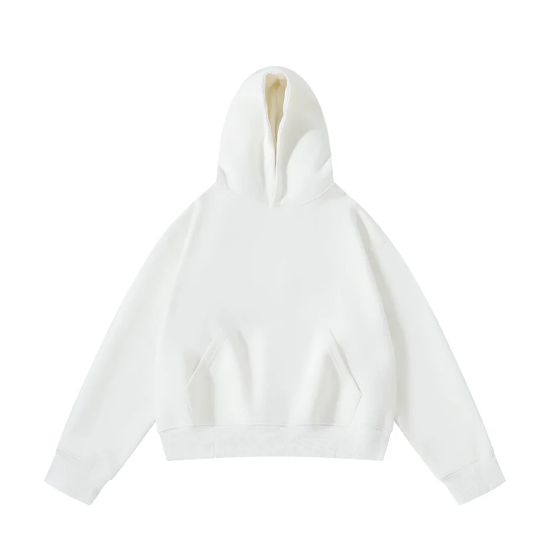 Unisex schwerer Oversize-Kapuzenpullover mit doppellagiger Kapuze Kängurutasche und breitem Rippbund Drune