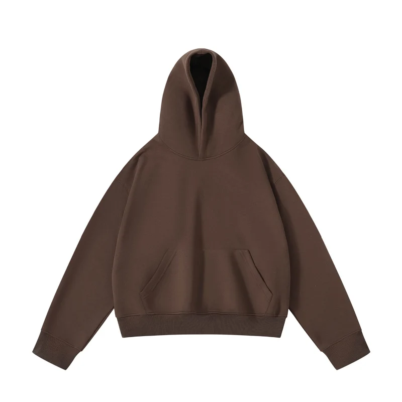Unisex schwerer Oversize-Kapuzenpullover mit doppellagiger Kapuze Kängurutasche und breitem Rippbund Drune