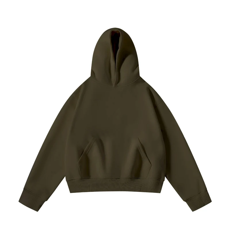 Unisex schwerer Oversize-Kapuzenpullover mit doppellagiger Kapuze Kängurutasche und breitem Rippbund Drune