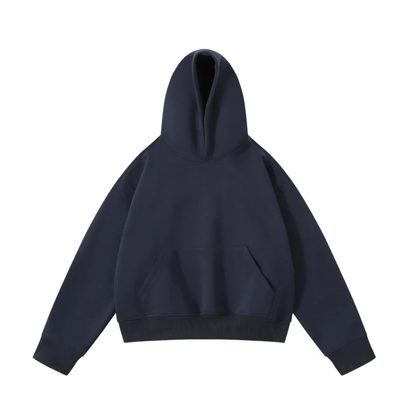 Unisex schwerer Oversize-Kapuzenpullover mit doppellagiger Kapuze Kängurutasche und breitem Rippbund Drune
