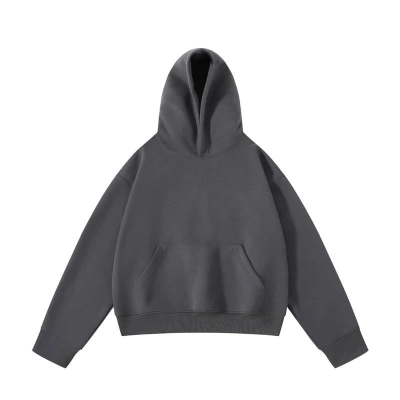 Unisex schwerer Oversize-Kapuzenpullover mit doppellagiger Kapuze Kängurutasche und breitem Rippbund Drune