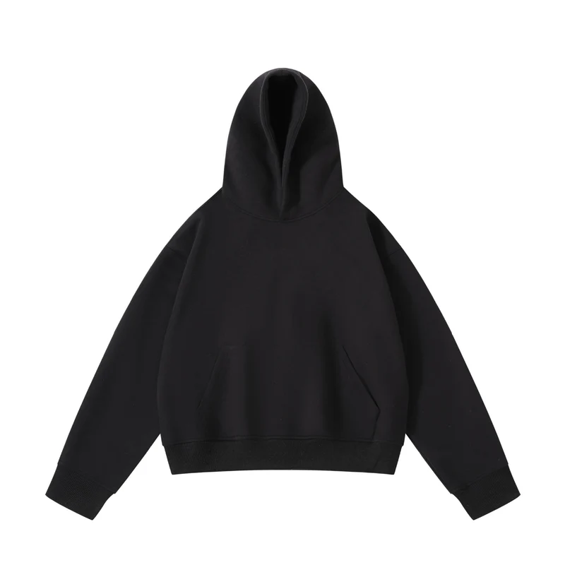 Unisex schwerer Oversize-Kapuzenpullover mit doppellagiger Kapuze Kängurutasche und breitem Rippbund Drune