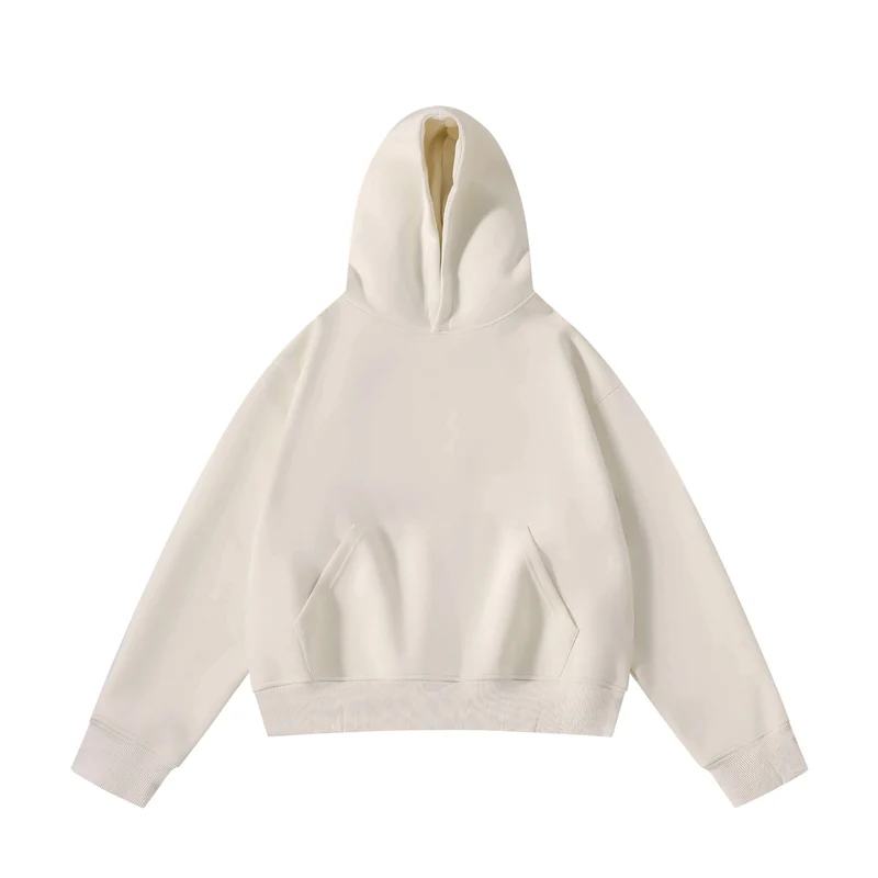 Unisex schwerer Oversize-Kapuzenpullover mit doppellagiger Kapuze Kängurutasche und breitem Rippbund Drune