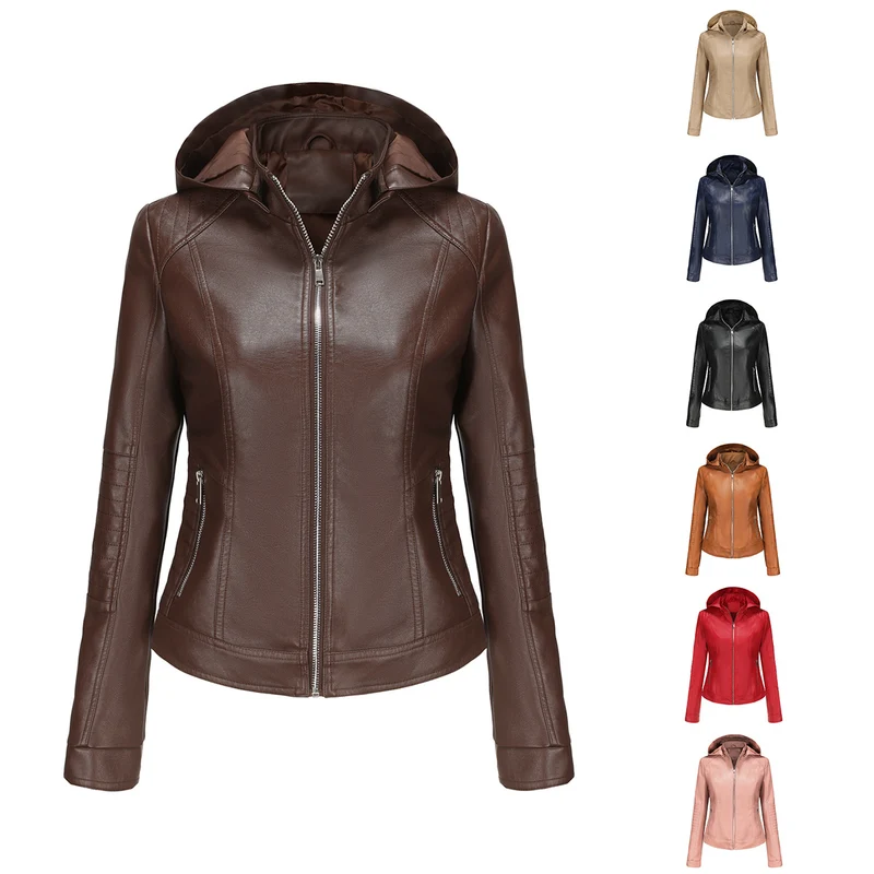 Damen Kapuzenjacke aus hochwertigem Kunstleder Drune