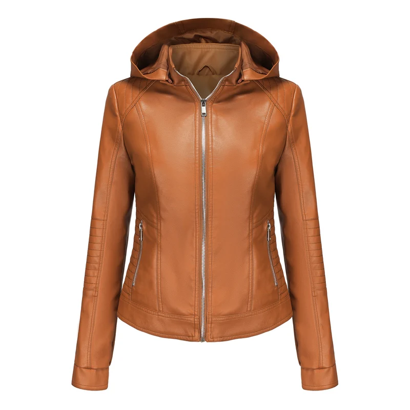 Damen Kapuzenjacke aus hochwertigem Kunstleder Drune