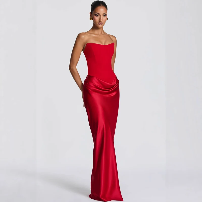 Damen Abendkleid mit schulterfreiem Design und elegantem Schlitz Drune