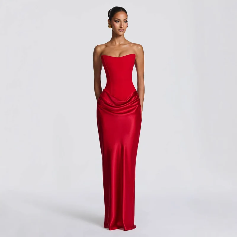 Damen Abendkleid mit schulterfreiem Design und elegantem Schlitz Drune