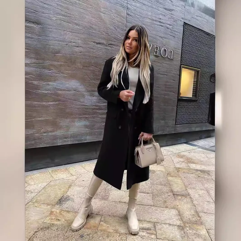 Damen Eleganter und zeitloser Wool Coat mit Doppelreiher Drune