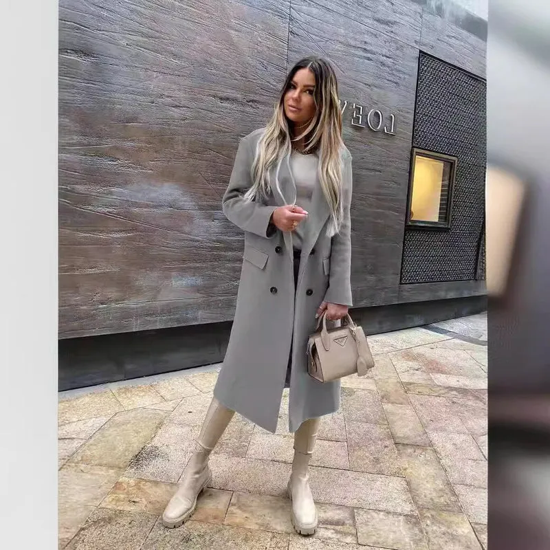 Damen Eleganter und zeitloser Wool Coat mit Doppelreiher Drune