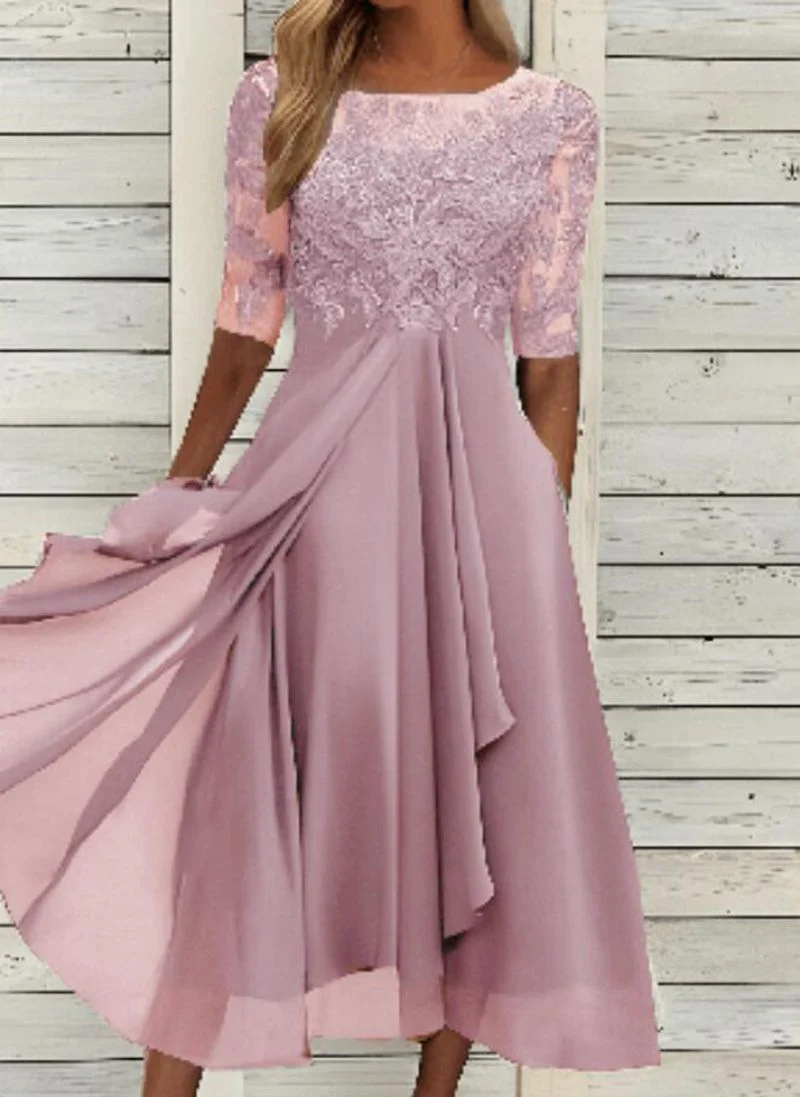 Damen nan ärmelloses Chiffon-Midikleid mit bestickter Brustpartie und asymmetrischem Lagenrock Drune