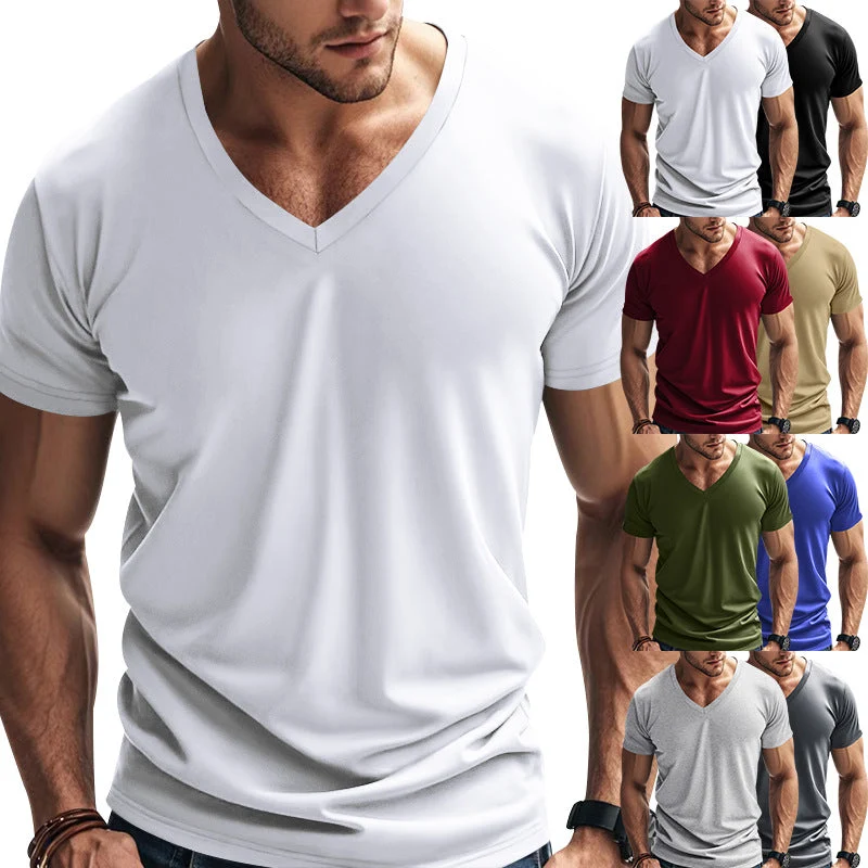 Herren V-Ausschnitt T-Shirt aus atmungsaktivem Baumwollmix mit modernem Schnitt Drune