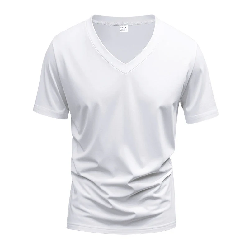 Herren V-Ausschnitt T-Shirt aus atmungsaktivem Baumwollmix mit modernem Schnitt Drune