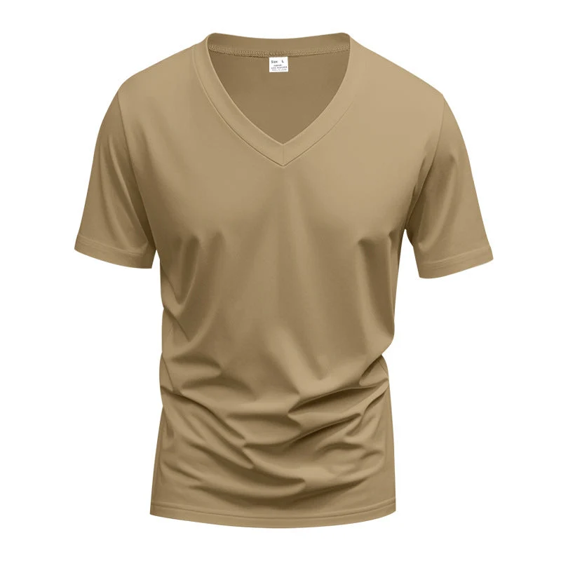 Herren V-Ausschnitt T-Shirt aus atmungsaktivem Baumwollmix mit modernem Schnitt Drune