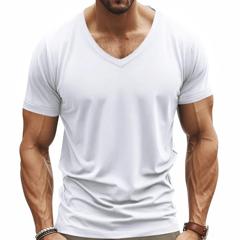 Herren V-Ausschnitt T-Shirt aus atmungsaktivem Baumwollmix mit modernem Schnitt Drune
