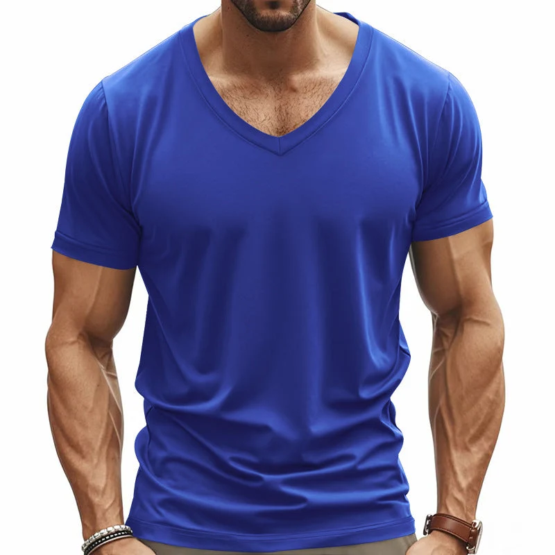 Herren V-Ausschnitt T-Shirt aus atmungsaktivem Baumwollmix mit modernem Schnitt Drune