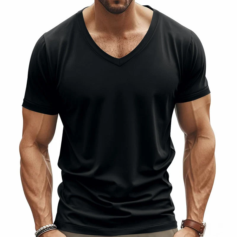 Herren V-Ausschnitt T-Shirt aus atmungsaktivem Baumwollmix mit modernem Schnitt Drune