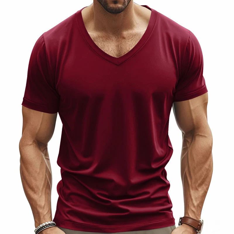 Herren V-Ausschnitt T-Shirt aus atmungsaktivem Baumwollmix mit modernem Schnitt Drune