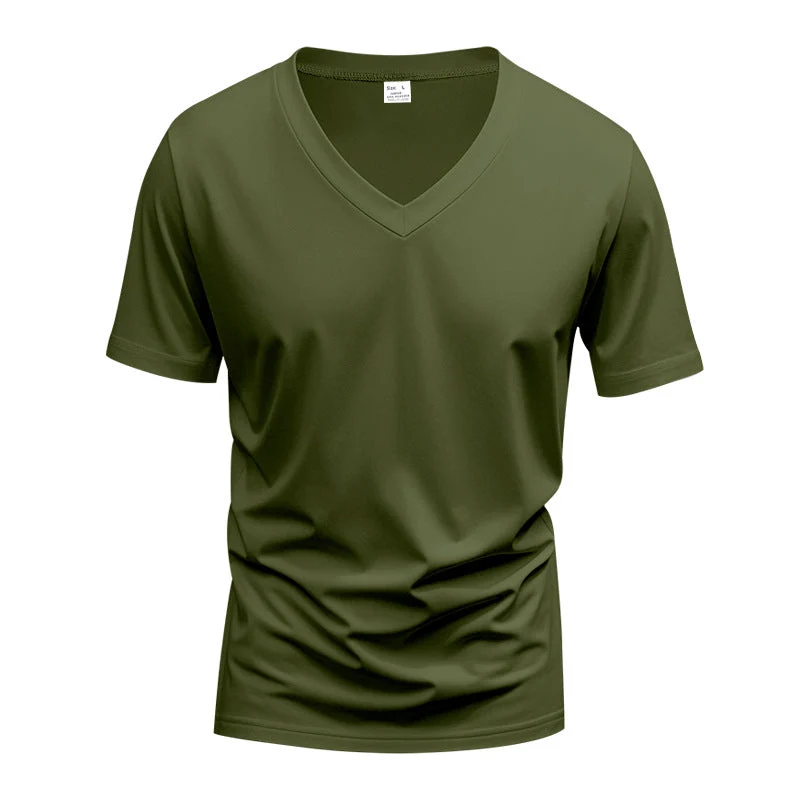 Herren V-Ausschnitt T-Shirt aus atmungsaktivem Baumwollmix mit modernem Schnitt Drune