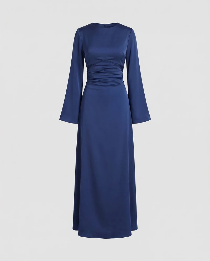 Damen Satin-Abendkleid Lange Glockenärmel