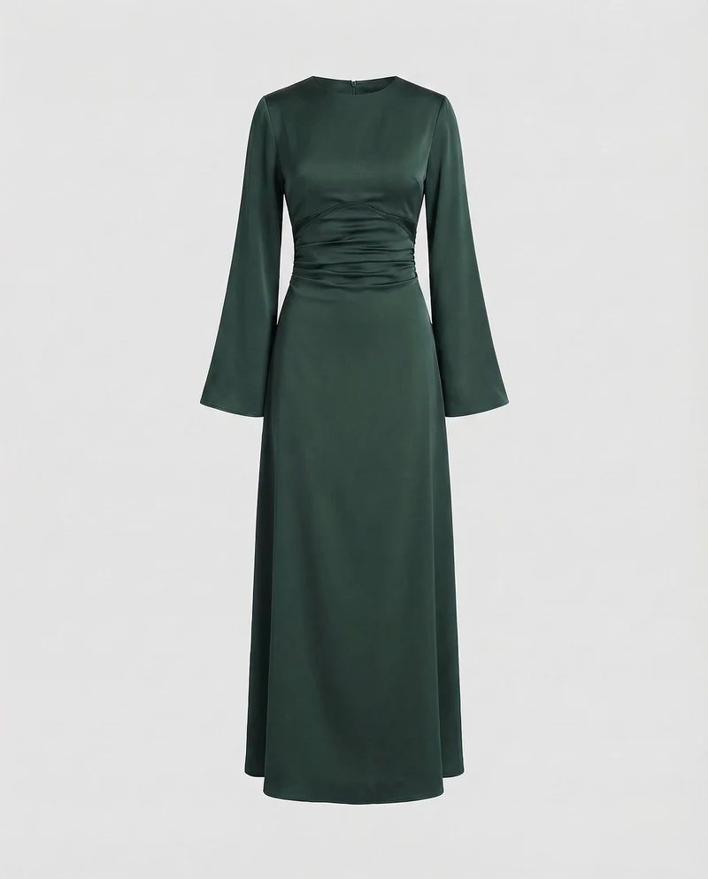 Damen Satin-Abendkleid Lange Glockenärmel
