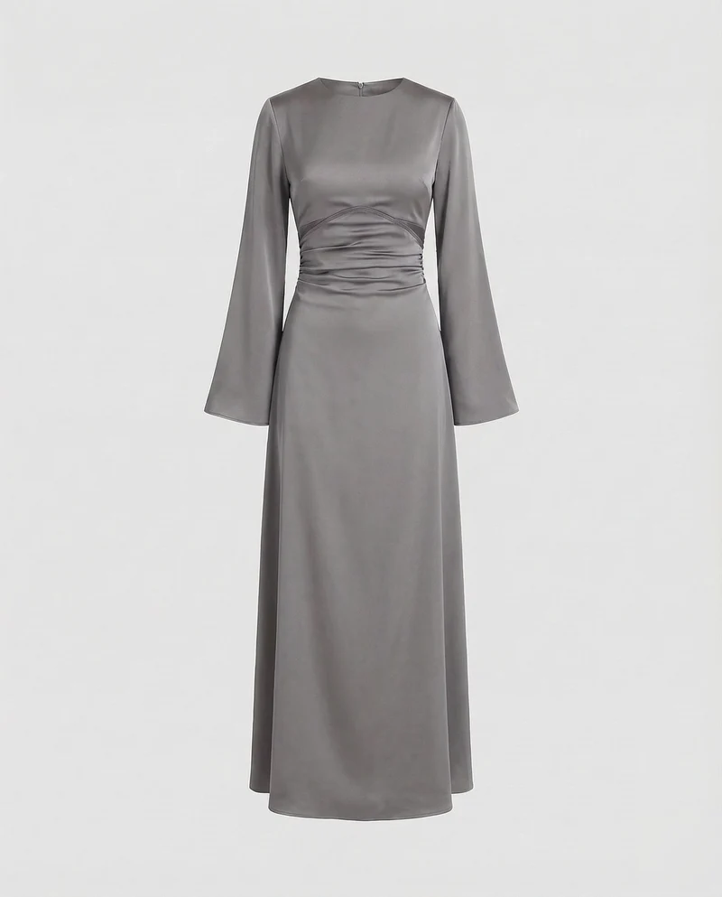 Damen Satin-Abendkleid Lange Glockenärmel