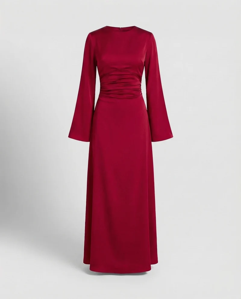Damen Satin-Abendkleid Lange Glockenärmel