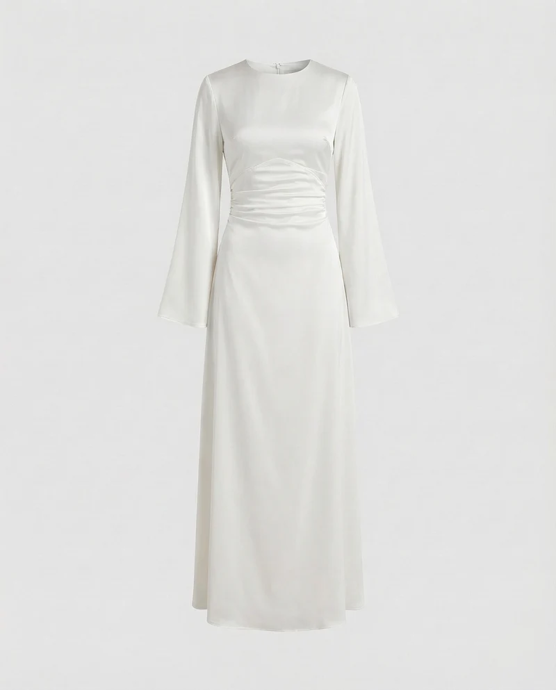 Damen Satin-Abendkleid Lange Glockenärmel