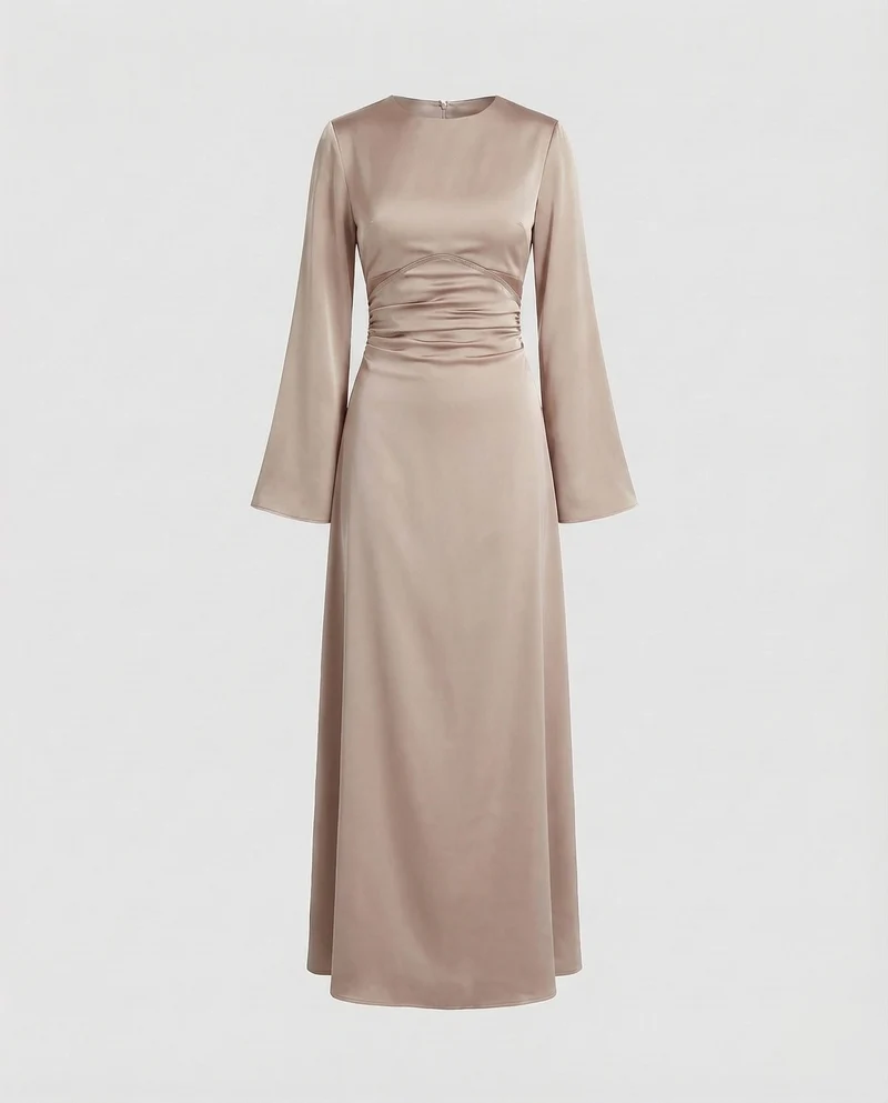 Damen Satin-Abendkleid Lange Glockenärmel