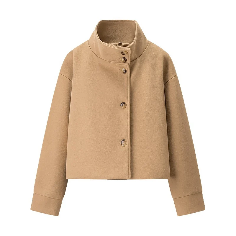Damen modische Jacke mit stylischem Stehkragen und eleganten Knopfdetails Drune