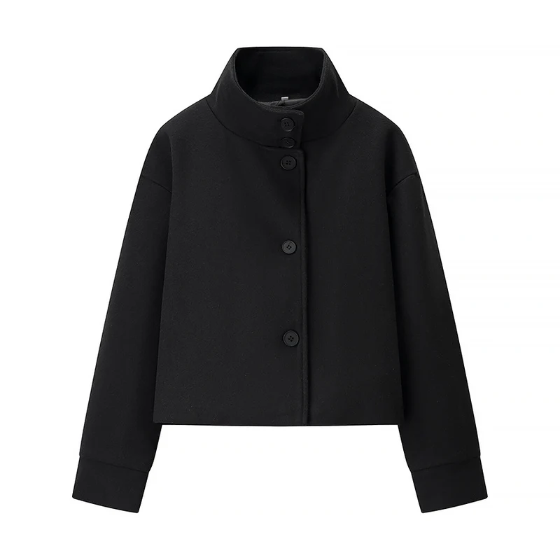 Damen modische Jacke mit stylischem Stehkragen und eleganten Knopfdetails Drune