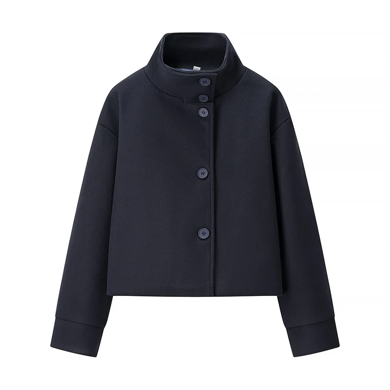 Damen modische Jacke mit stylischem Stehkragen und eleganten Knopfdetails Drune