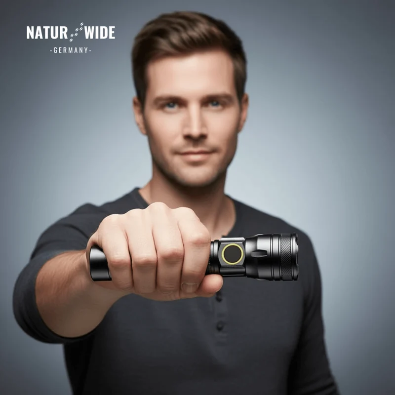 Aluminium LED Taschenlampe – Wiederaufladbar, Wasserdicht & Power-Display