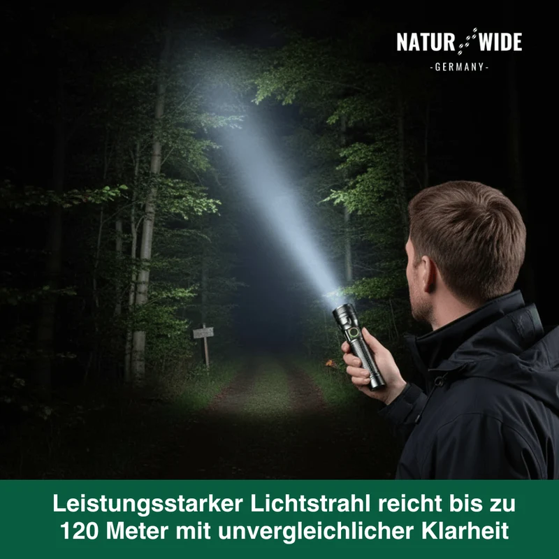 Aluminium LED Taschenlampe – Wiederaufladbar, Wasserdicht & Power-Display