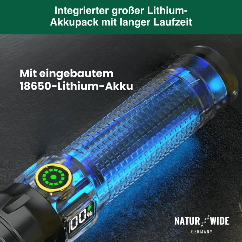 Aluminium LED Taschenlampe – Wiederaufladbar, Wasserdicht & Power-Display