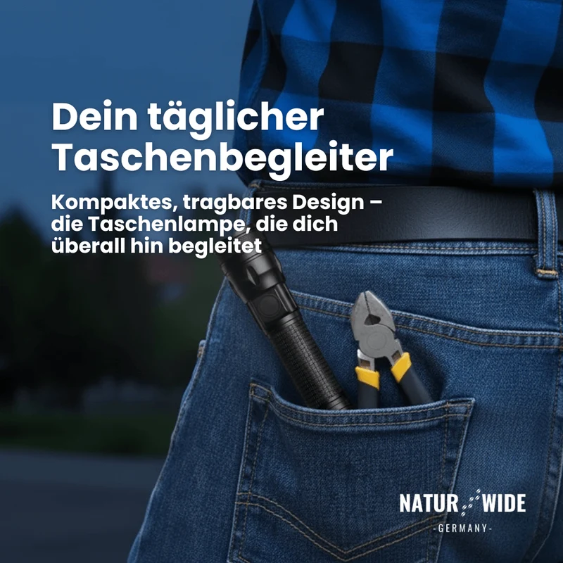 Aluminium LED Taschenlampe – Wiederaufladbar, Wasserdicht & Power-Display