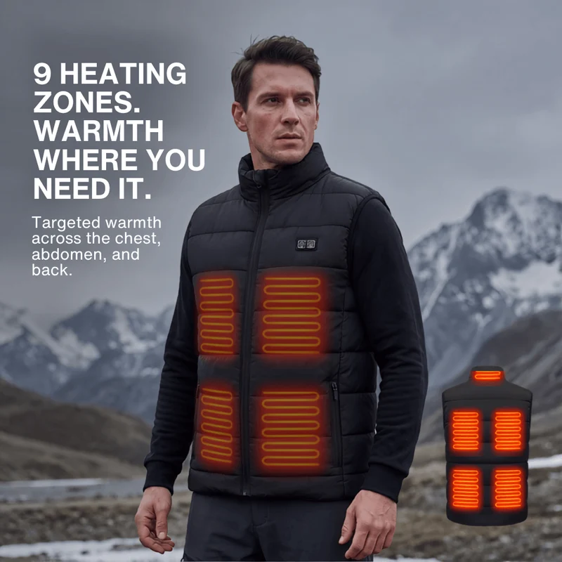 Heated Vest – 9 Heating Zones, USB Rechargeable & Waterproof