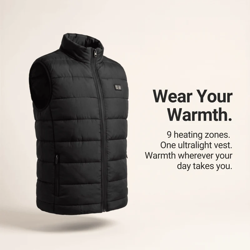 Heated Vest – 9 Heating Zones, USB Rechargeable & Waterproof