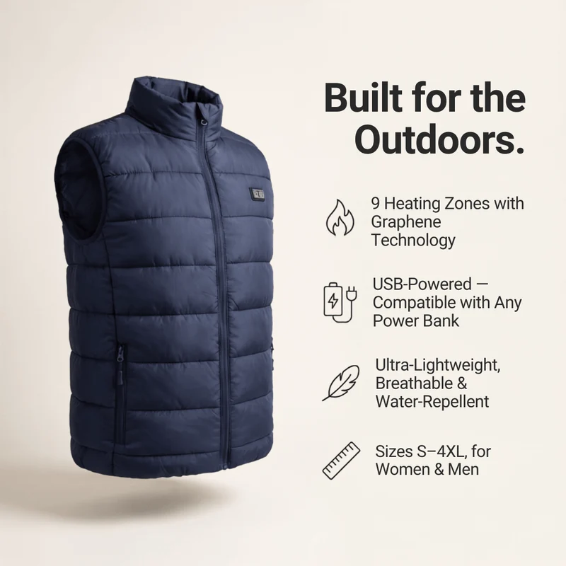 Heated Vest – 9 Heating Zones, USB Rechargeable & Waterproof
