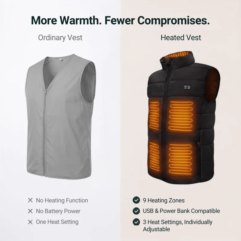 Heated Vest – 9 Heating Zones, USB Rechargeable & Waterproof