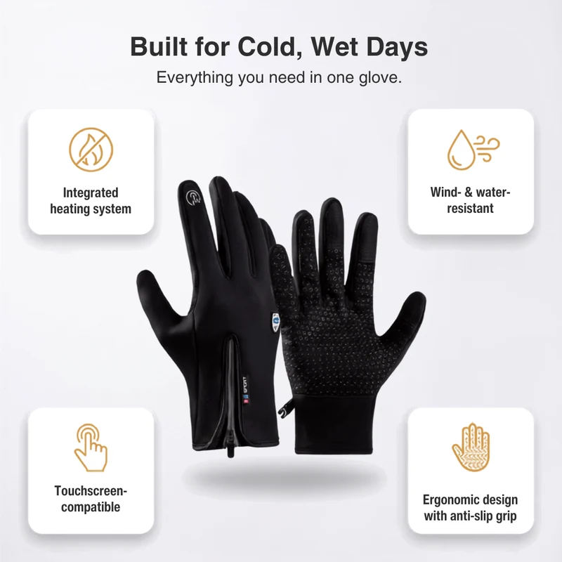 Heated Gloves (Power Bank Powered) – Waterproof & Windproof