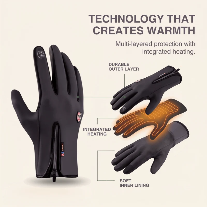 Heated Gloves (Power Bank Powered) – Waterproof & Windproof