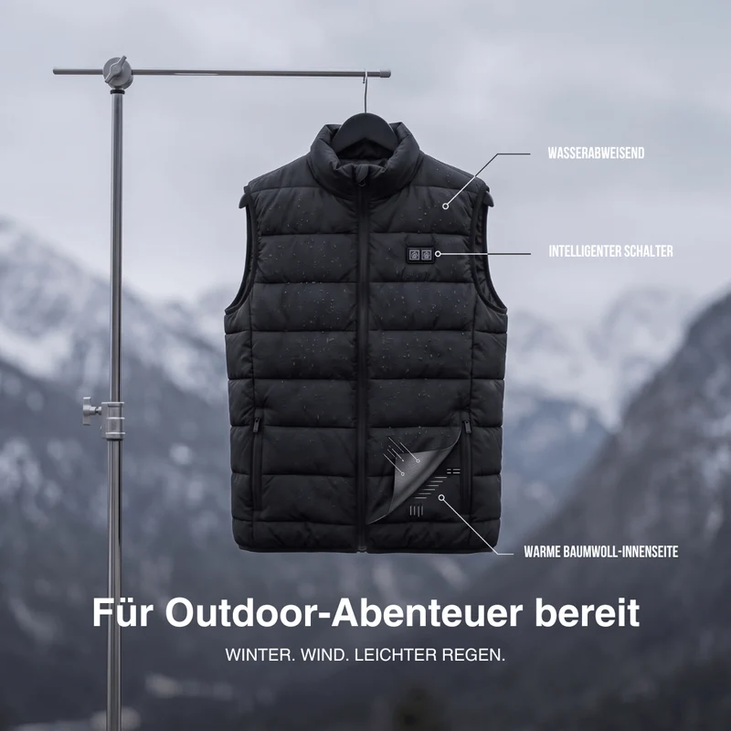 Beheizte Weste mit 9 Heiz-Zonen – Ultraleicht, USB-betrieben & ideal für Outdoor-Abenteuer