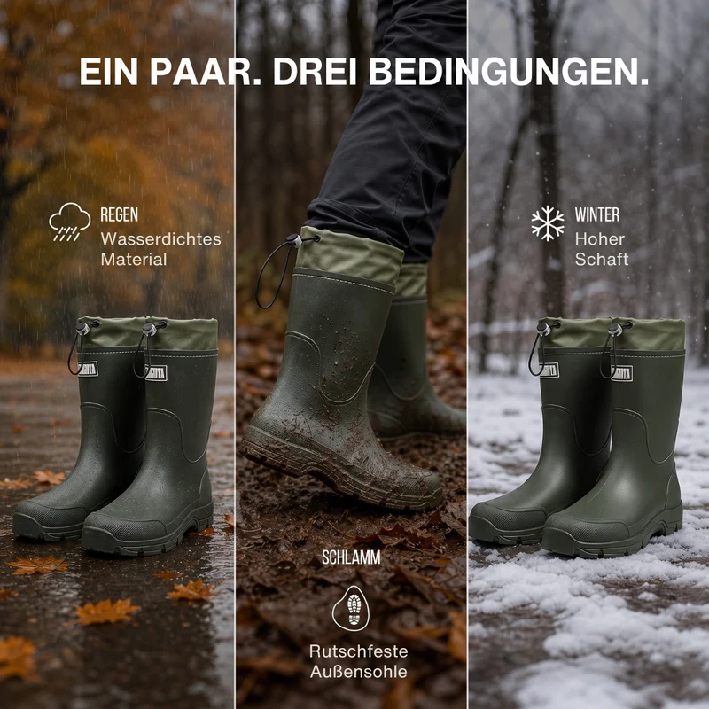 Wasserdichte Outdoor Gummistiefel unisex – Rutschfest, robust & langlebig