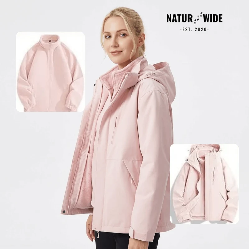 Women's 2-in-1 Waterproof Jacket – Breathable, Windproof with Removable Fleece