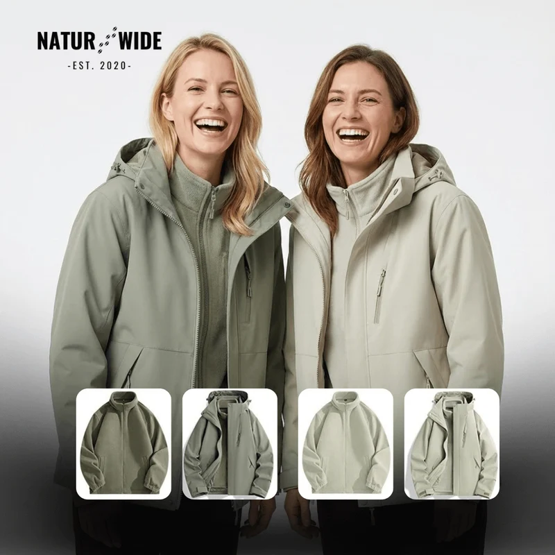 Women's 2-in-1 Waterproof Jacket – Breathable, Windproof with Removable Fleece