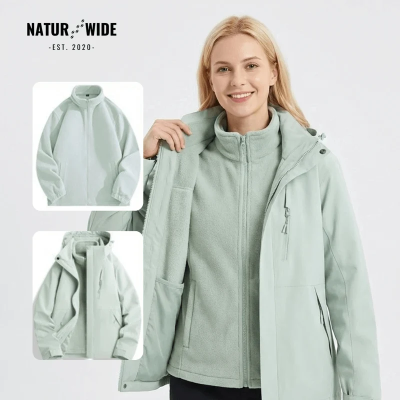 Women's 2-in-1 Waterproof Jacket – Breathable, Windproof with Removable Fleece