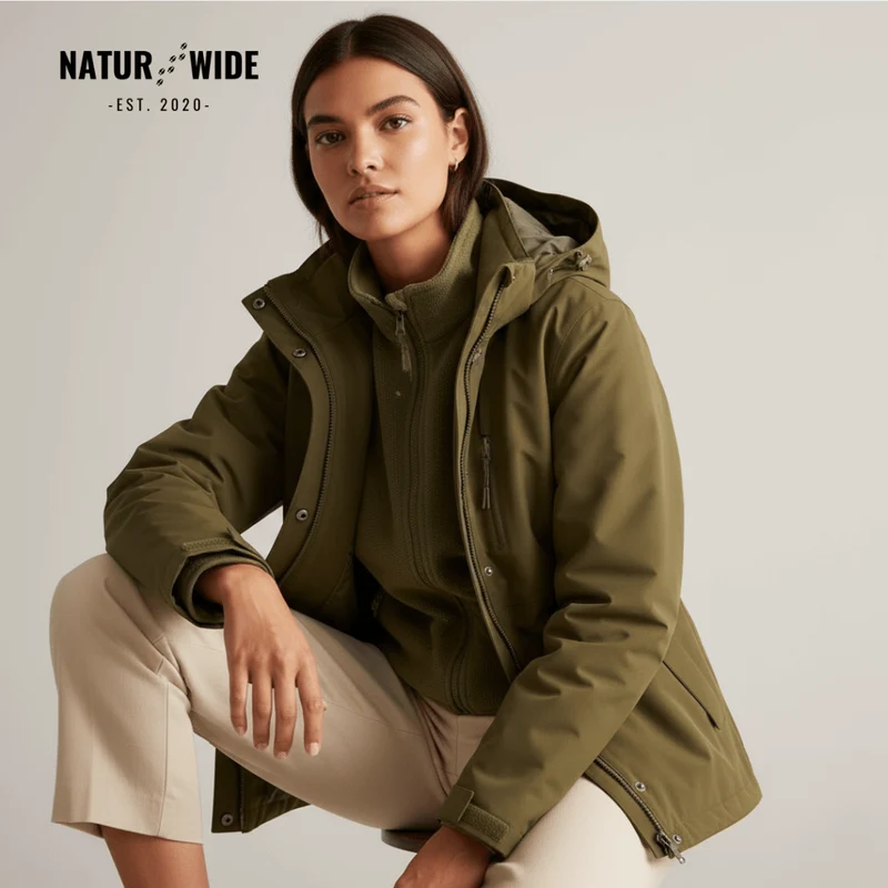 Women's 2-in-1 Waterproof Jacket – Breathable, Windproof with Removable Fleece