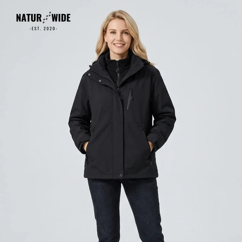 Women's 2-in-1 Waterproof Jacket – Breathable, Windproof with Removable Fleece